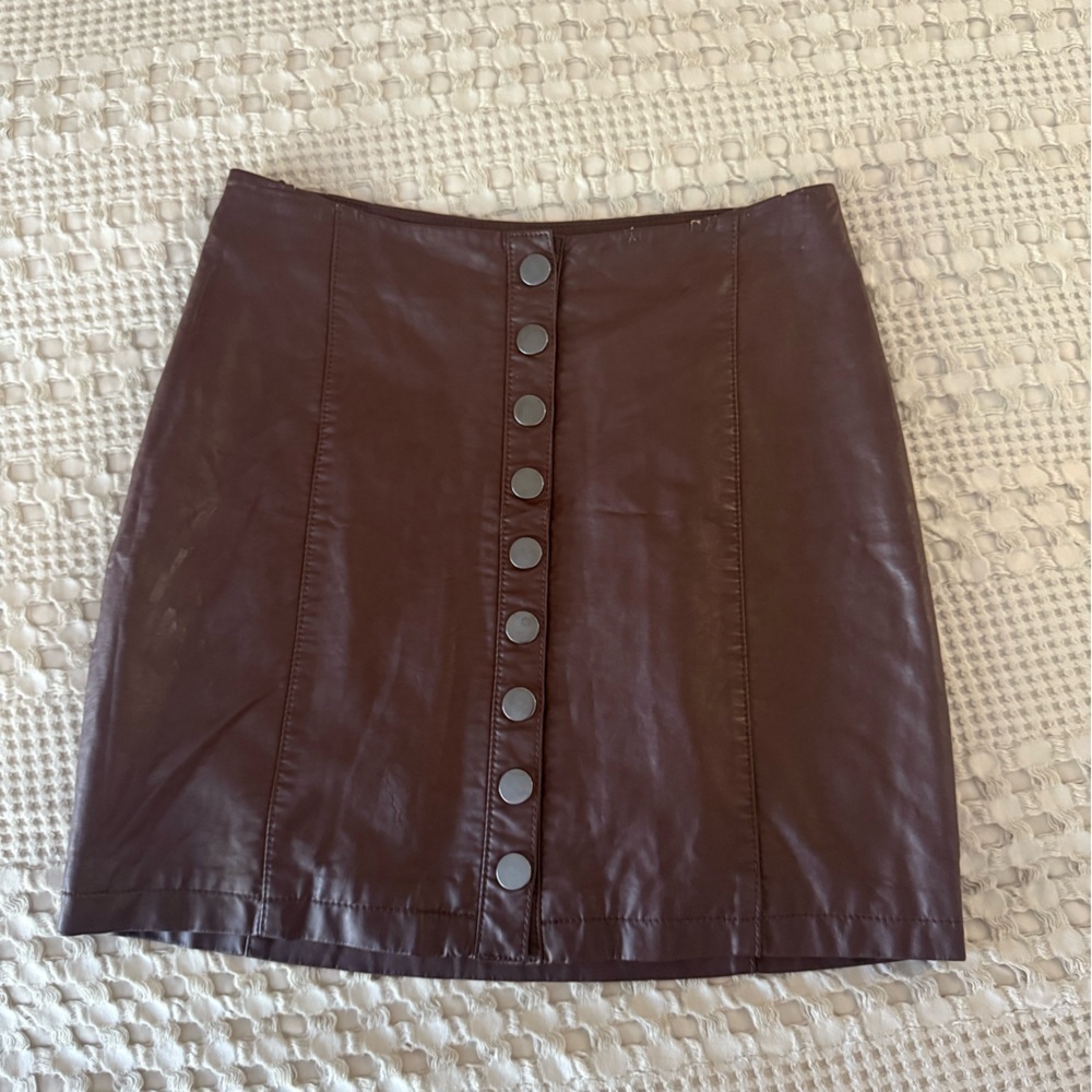 Free people  Button-Front Leather Skirt